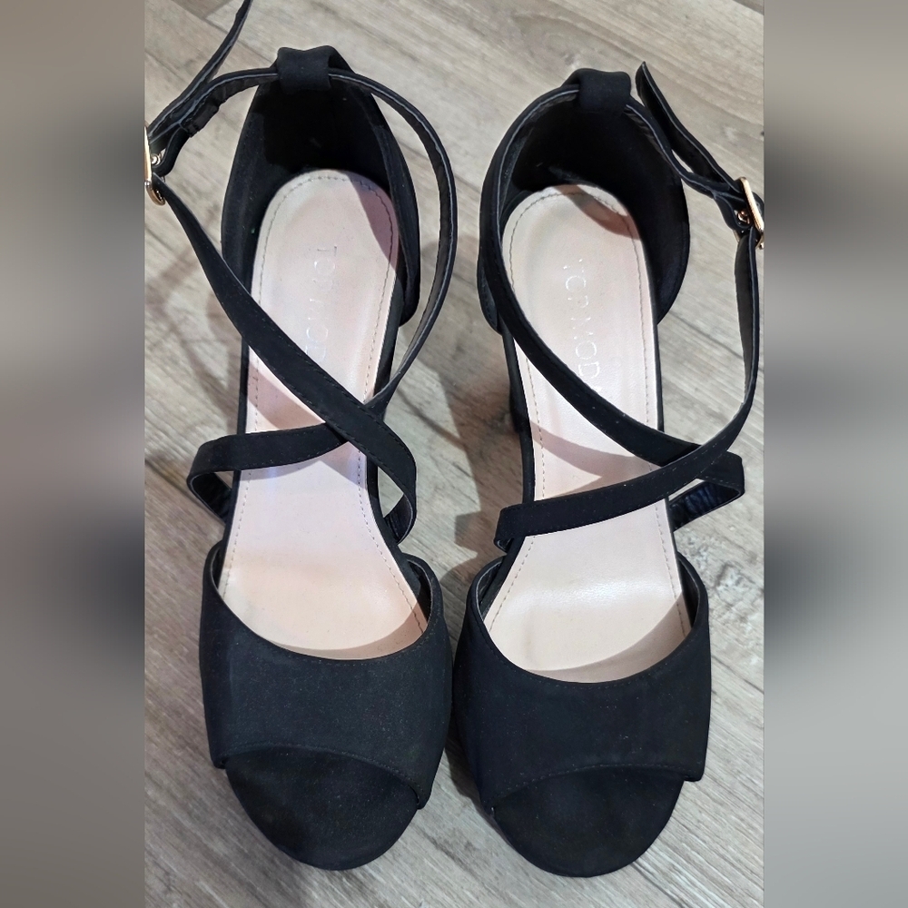 TOP Moda Black Strappy Open-Toe Heels